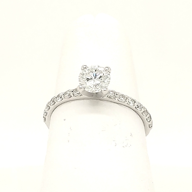 14K White Gold Engagement Ring with .50ct G-Si2 Round Brilliant Center Diamond with .30ctw melee - finger size 5.5