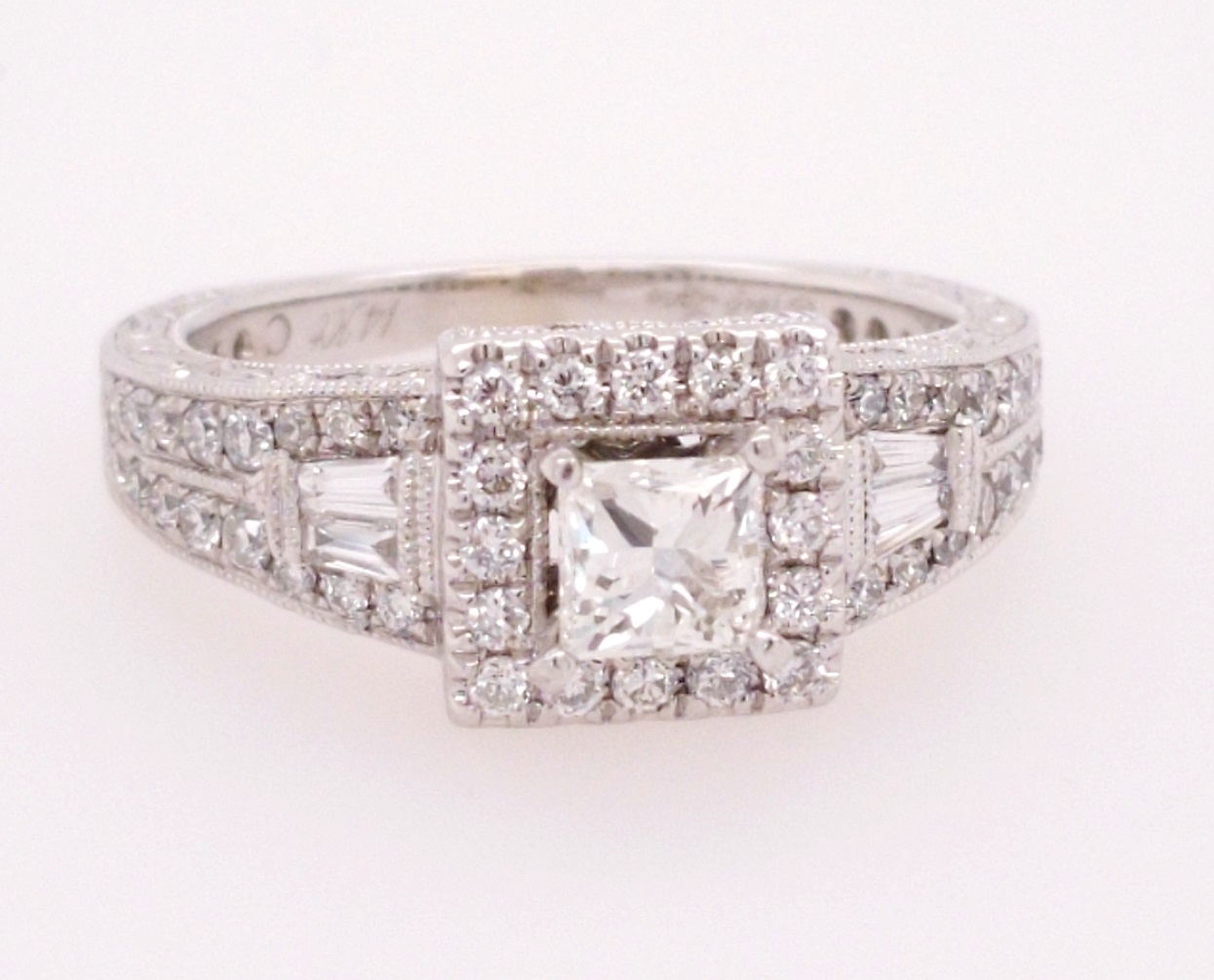 14K White Gold .40ct Princess Cut G-Si1 engagement ring with .50ctw melee finger size 6