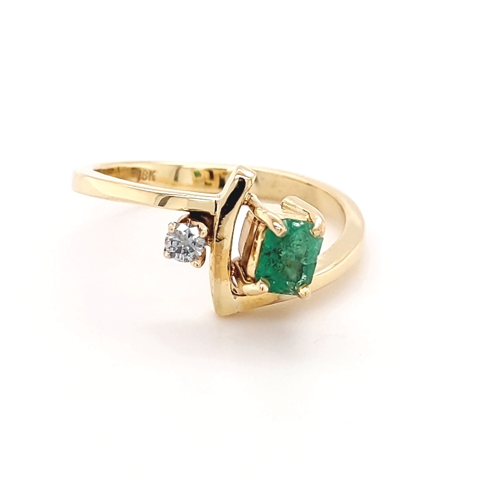 18K Yellow Gold Emerald & Diamond Ring finger size 8.25