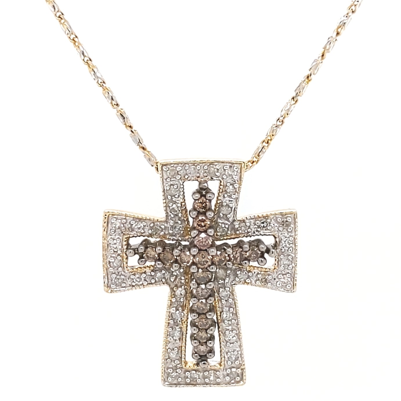 14K Two-Tone .50ctw Chocolate & White Diamond Cross