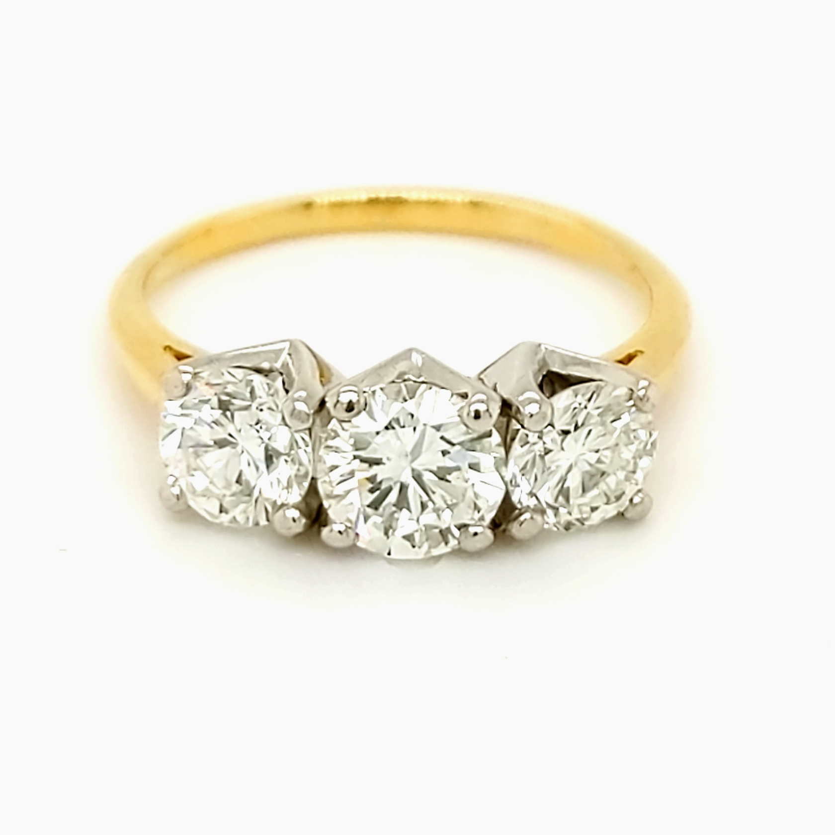 18K/Platinum 2.11ctw 3 stone RBC diamond ring .87ct G-Vs1 in center & 2 matching G-Vvs2 side diamonds 1.24ctw - finger size 7.50 QA+E $12,980.00