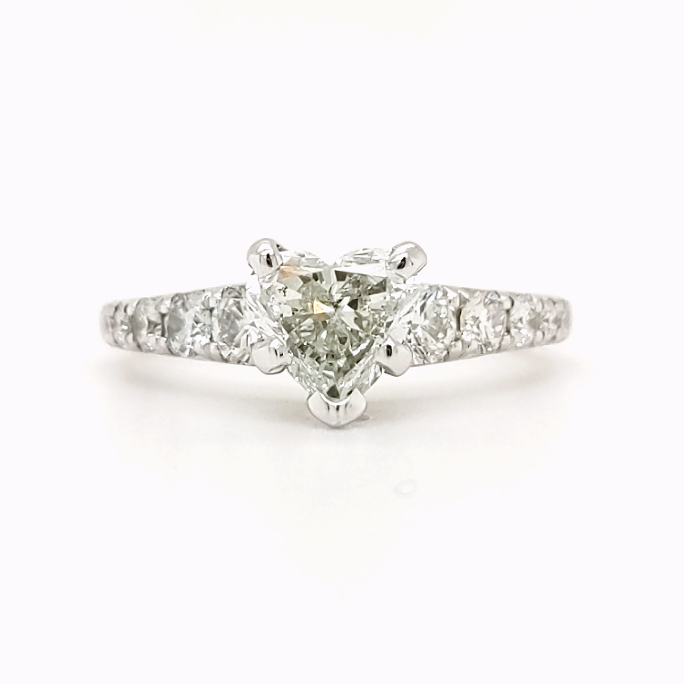 14K White Gold 1.01ct H-Si1 Heart-Shaped Diamond Ring with .50ctw RBC melee QA+E $8735.00 - finger size 5.75