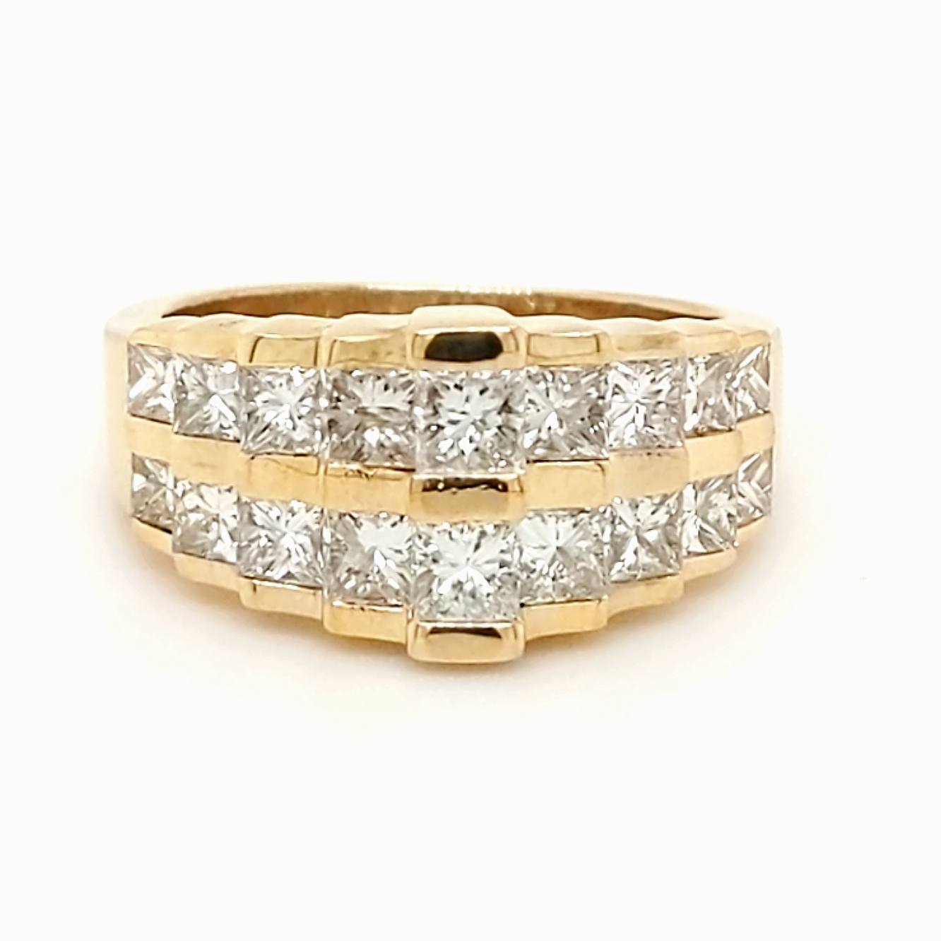 14K Yellow Gold 2.15ct Princess Cut Diamond Fashion Ring Finger size 5.25 (max sizeable is 7)