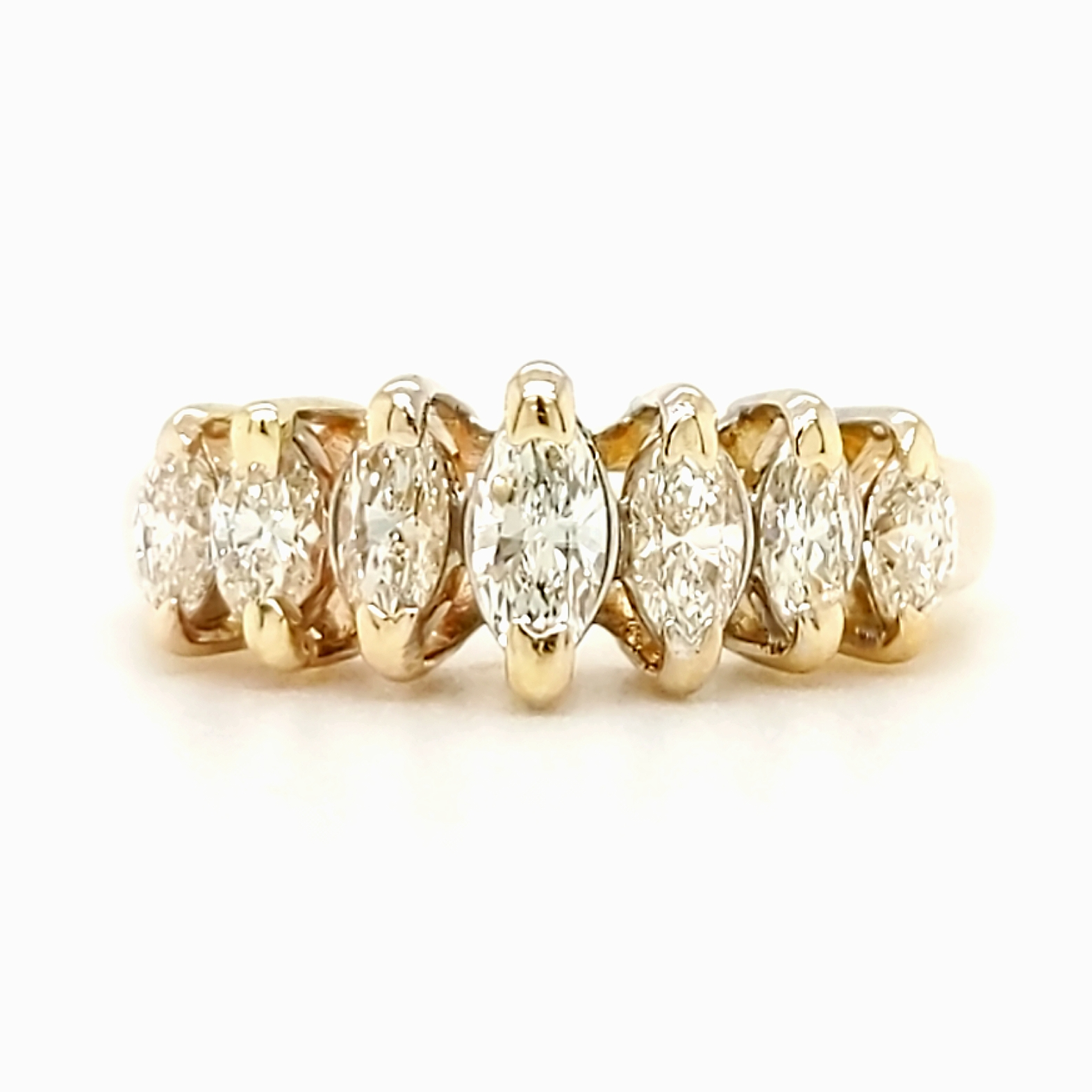 14K Yellow Gold 5 Stone .85ctw Marquise Diamond Ring finger size 7.5