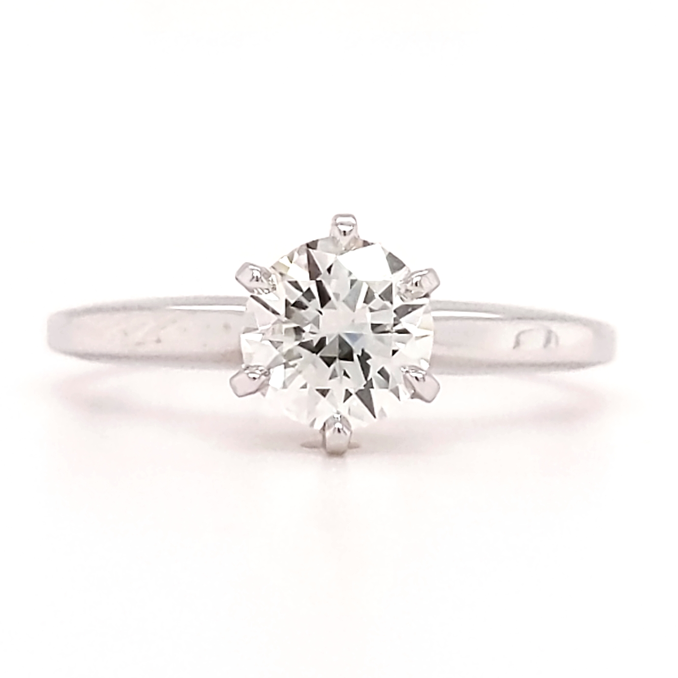 Round Diamond Engagement Ring .78ct RBC J-Vs2 in 14K WG Tiffany - finger size 6.25